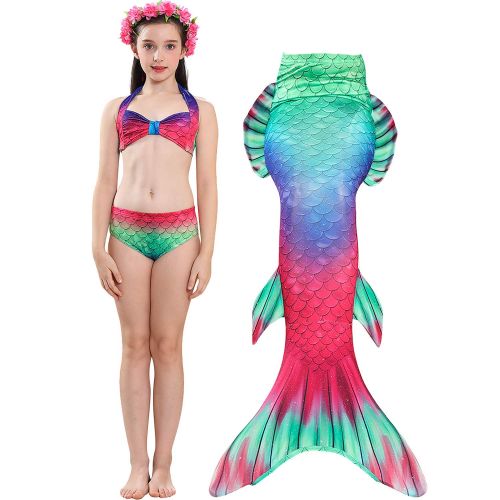  AMENON Girls 4 Pcs Swimsuits Mermaid Tails for Swimming Mermaid Swimwear Princess Bathing Suit Bikini Set