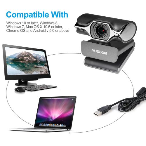  AUSDOM Webcam Streaming 1080P Ausdom Upgraded AW620 Pro Web Camera for Desktop PC Laptop Computer with Nosie Cancelling Microphone USB Plug and Play for Windows Mac Skype OBS Live Streami