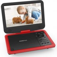 COOAU 12.5 Portable DVD Player with 360° Swivel Screen, 5 Hours Rechargeable Battery, Support USB and SD Card Direct Play, Memory Playing, Loop Playing, Region Free, Red