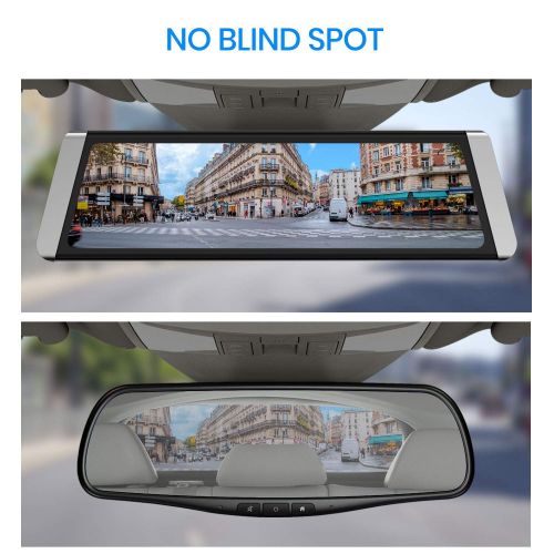  AUTO-VOX X1 Mirror Dash Cam Backup Camera 9.88Full Touch Screen Stream Media Dual Lens AHD Reverse Camera,1296P FHD Front Camera and 720P Rear View Recorder Dash Cam with LDWS,GPS
