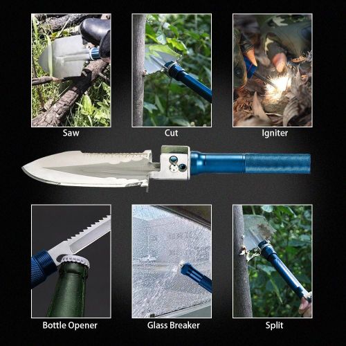  BAALAND Military Folding Shovel, Tactic Survival Shovel with Axe Saw Knife Flashlight Multi Tools for Camping Hiking Outdoor Adventure