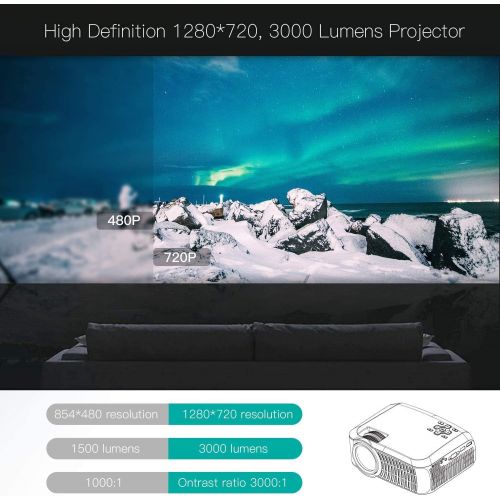  [아마존 핫딜]  [아마존핫딜]Beamer Native 720p ABOX A2 3000 Lumen Aktualisierte Mini LED Projektor,+40% Helligkeit Full HD 1080P,unterstuetzt HDMI USB SD VGA AV fuer Laptop,Smartphone Perfekt fuer Fussballspiele,