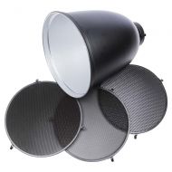 Interfit MR11G102 Studio Essentials Quality - Deep Zoom Reflector with Bowens S-Type Mount and 3 Grid Bundle 10/20 / 30, Silver