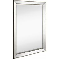 Hamilton Hills Large Framed Wall Mirror with Angled Beveled Mirror Frame and Beaded Accents | Premium Silver Backed Glass Panel | Vanity, Bedroom, or Bathroom | Mirrored Rectangle Horizontal or V