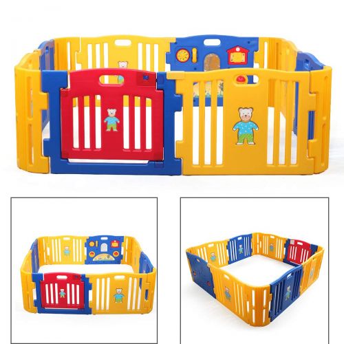  LAZYMOON Baby Playpen Kids 8+4 Panel Safety Play Center Yard Home Indoor Outdoor Fence