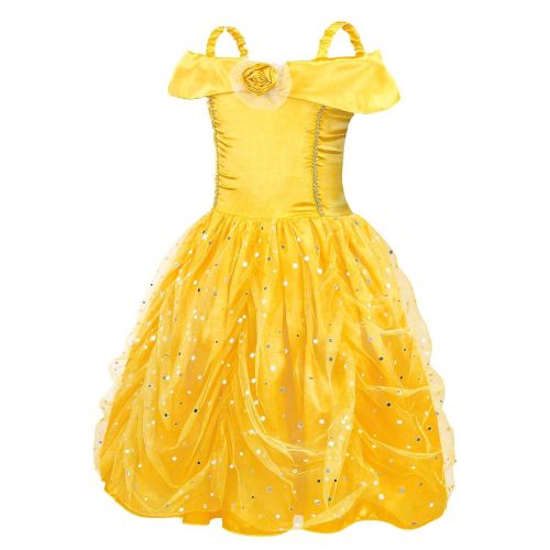  AmzBarley Princess Belle Costume for Girls Fancy Party Deluxe Beauty Kids Dress up Outfits