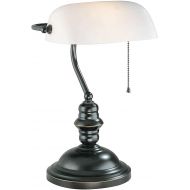 Lite Source LS-224DBRZ Bankers Lamp, Dark Bronze with Frost Glass Shade