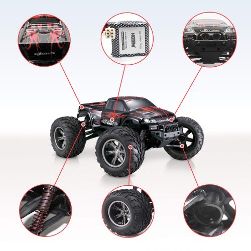  Hosim High Speed RC Off-Road Car 9112, 38km/h 1/12 Scale Radio Controlled Electric All Terrain Car - 2.4Ghz 2WD Remote Control Monster Truck for Both Kids and Adults (Red)