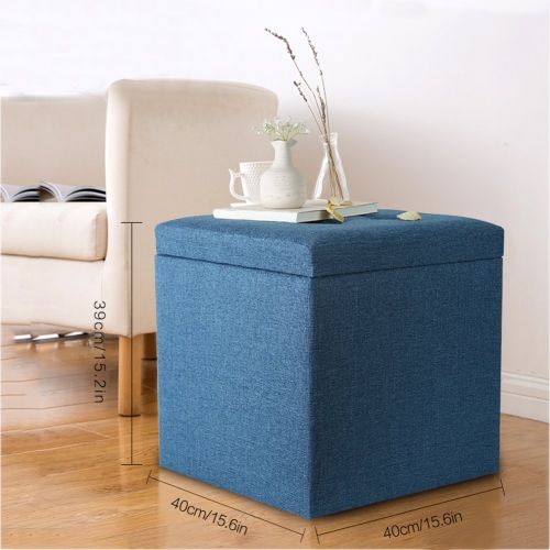  Eshow Ottoman with Storage Ottoman Cube Storage Foot Stools Square Ottoman Pouf with Thickened Solid Wood Frame