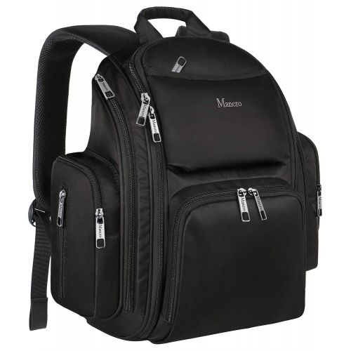  [아마존베스트]Mancro Backpack Diaper Bag, Waterproof Baby Travel Bag for Dad and Men, Large Multi-Function, Many Pockets, Lightweight, Stylish Diaper Backpack, Black