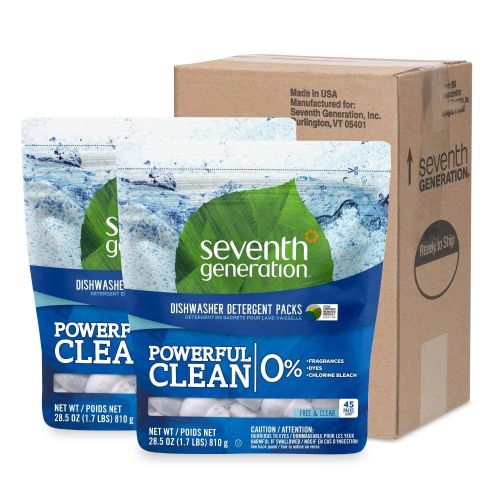  Seventh Generation Dishwasher Detergent Packs, Free & Clear, 90 Count, 2 Pack