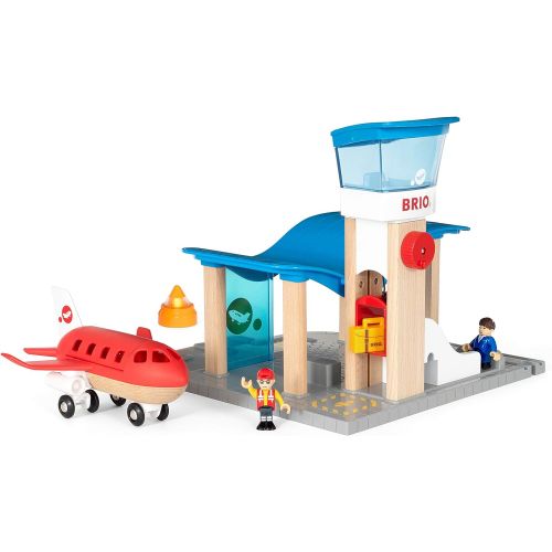  Brio Airport with Control Tower Wooden Train, Blue