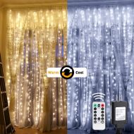 [아마존 핫딜] Lighting EVER LE Dual Color LED Curtain Lights, 2 in 1 Cool and Warm White, Timer/Remote/Dimmable/9 Modes, 9.8x9.8ft 300 LED, Indoor Outdoor Wall Window String Light for Bedroom, Party, Wedding,