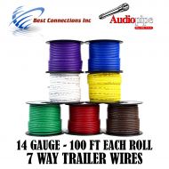 Audiopipe Trailer Light Cable Wiring Harness 100ft spools 14 Gauge 7 Wire 7 colors