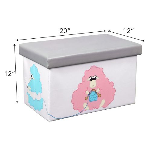  Otto & Ben 23 Toy Box - Folding Storage Ottoman Chest with Foam Cushion Seat, Washable Faux Leather Foot Rest Stools for Kids, Raccoon and Cupcake