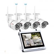 Wireless Security Camera System 960p, ANRAN 4CH 12 WiFi LCD NVR w 4 x 2.0 Megapixels Home Surveillance Video Camera System Outdoor IP Network Camera, Night Vision, Free App, No Ha