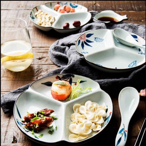  Juzhenma Plate dish home creative dumpling plate Japanese ceramic tableware divided fat loss plate weight loss meal three grid (Color : White, Material : Ceramics)