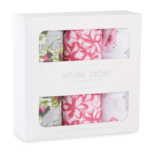  aden + anais White Label Swaddle Baby Blanket, 100% Cotton Muslin, Large 47 x 47, 3 Pack, Paradise Cove