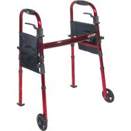 Drive Medical Deluxe Portable Folding Travel Walker with 5 Wheels and Fold up Legs, Red