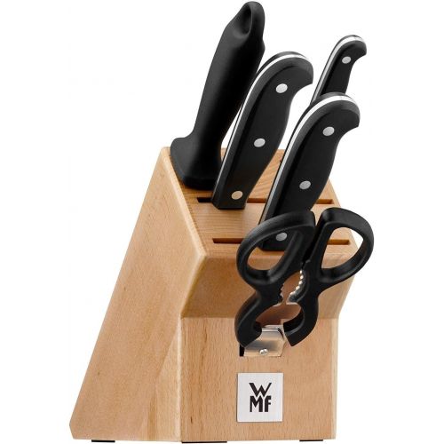 더블유엠에프 Besuchen Sie den WMF-Store WMF Spitzenklasse Plus Asia Messerblock mit Messerset 6-teilig, 3 Messer geschmiedet, 1 Schere, 1 Wetzstahl, 1 Block aus Buchenholz, Performance Cut