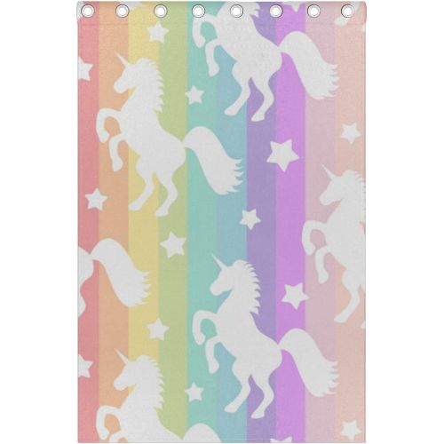  ALAZA Cooper girl Rainbow Stripe Unicorn Decorative Window Curtain Panels Drapes Blackout Thermal Insulated 84x110 Inch Two Panel Set