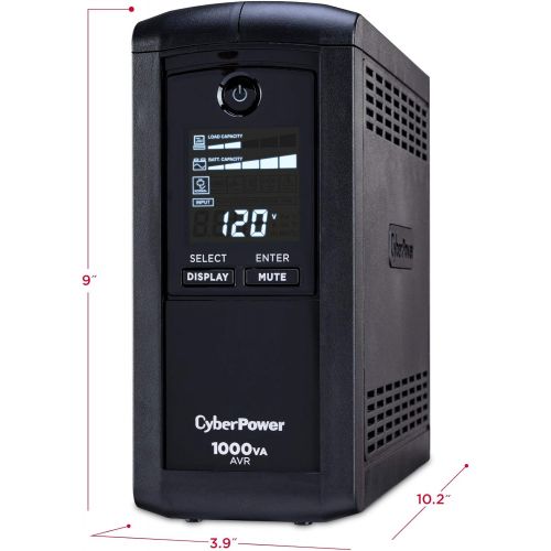  CyberPower CP1000AVRLCD Intelligent LCD UPS System, 1000VA600W, 9 Outlets, AVR, Mini-Tower