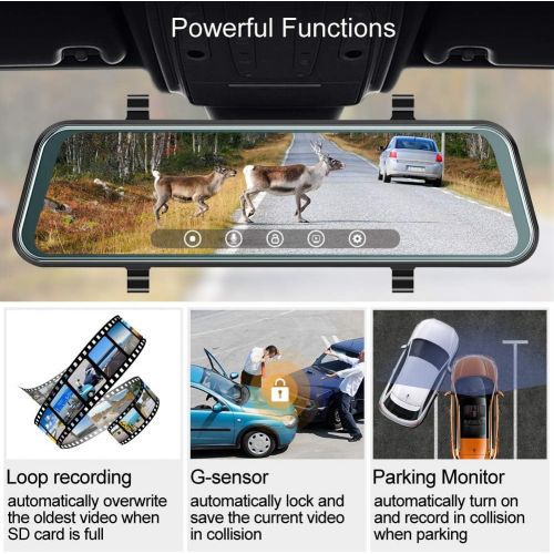  [아마존 핫딜]  [아마존핫딜]Mirror Dash Camera for Cars - AKASO 10 Backup Camera 1080P Dual Dash Cam Front and Rear Stream Media Touch Screen DVR with Sony IMX307 G-Sensor Parking Monitor (32 GB SD Card)