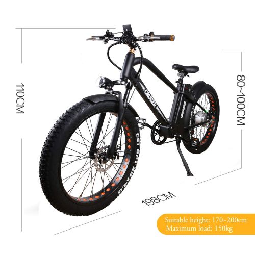  Nakto NAKTTO 26 500W Electric Bicycle Fat Tire Mountain EBike 6 Speeds Gear, Removable 48V12A Lithium Battery Smart Multi Function LED Display - with 48V12A Lithium Battery