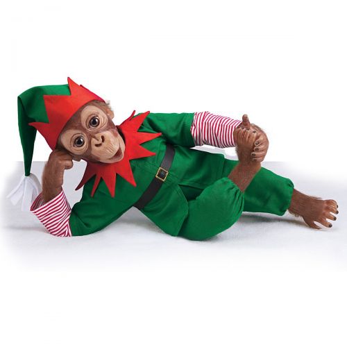  The Ashton-Drake Galleries Jolly The Holiday Elf Lifelike Monkey Doll
