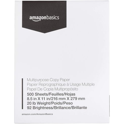 AmazonBasics Multipurpose Copy Printer Paper - White, 8.5 x 11 Inches, 5 Ream Case (2,500 Sheets)