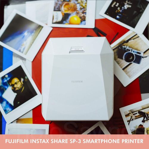 후지필름 Fujifilm Instax SHARE Smartphone Printer SP-3 (White) with Instant Film, Deluxe Camera Case, and FiberTique Cloth