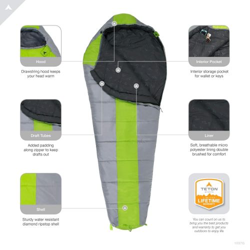  [아마존베스트]TETON Sports Tracker Ultralight Mummy Sleeping Bag; Lightweight Backpacking Sleeping Bag for Hiking and Camping Outdoors; All Season Mummy Bag; Sleep Comfortably Anywhere; Green/Gr