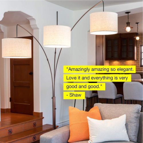  Brightech Trilage - Modern LED Arc Floor Lamp with Marble Base - Free Standing Behind The Couch Lamp for Living Room - 3 Hanging Lights, Great for Reading - Oil Rubbed Bronze
