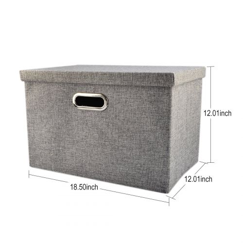  Storage Boxes, Yamix Fabric Foldable Collapsible Clothes Storage Containers Cloth Organizers Basket Bin Shelf Storage Bin Closet Organizer Box Basket with Lid and Handle 18x12x12 -