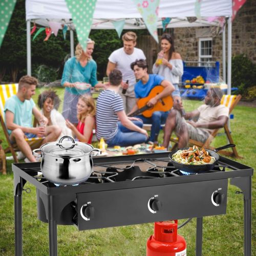  GYMAX Outdoor Stove, 3-Burner High Pressure Propane Gas Camp Stove with Detachable Legs, Perfect for Camping Patio, 225,000-BTU