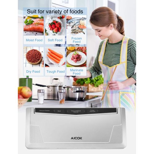  [아마존핫딜][아마존 핫딜] AICOK Vacuum Sealer Machine, Aicok 2019 New Version 3 In 1 Automatic Food Saver for Food Preservation and Sous Vide, Upgrade Suction Power and Pulse Function, with Vacuum Seal Bags Start