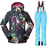 RIUIYELE Womens Fashion High Windproof Waterproof Snowsuit Colorful Printed Ski Bib Jacket Pants