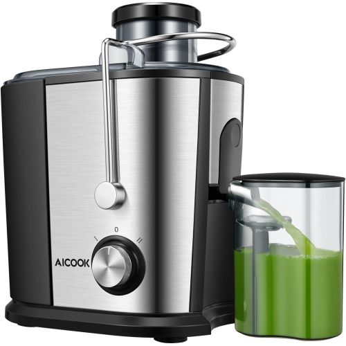  AICOOK Juicer Wide Mouth Juice Extractor, Aicook Juicer Machines BPA Free Compact Fruits & Vegetables Juicer, Dual Speed Centrifugal Juicer with Anti-drip Function, Stainless Steel Juicer