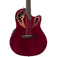 Ovation Celebrity Collection 6 String Acoustic-Electric Guitar, Right, Ruby Red, Super Shallow Body (CE48-RR)