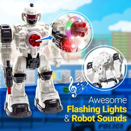  [아마존베스트]WolVol (Large Version) 10 Channel Remote Control Robot Police Toy with Flashing Lights and Sounds, Great Action Toy for Boys