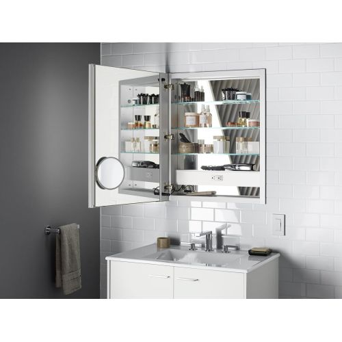  Kohler KOHLER K-99003-TL-NA Verdera 20 inch x 30 inch LED Lighted Bathroom Medicine Cabinet, Slow Close Hinge; Internal Magnifying Mirror; Aluminum; Recess or Surface Mount