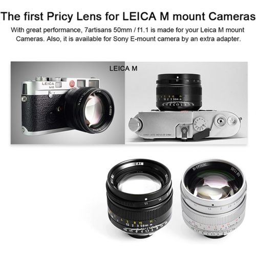  7artisans 50mm f1.1 Manual Lens for Leica M Mount M-M M240 M3 M6 M7 M8 M9p M10 - Black