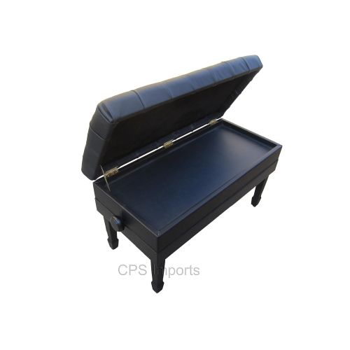  CPS Imports Adjustable Duet Size Genuine Leather Artist Concert Piano Bench Stool in Ebony Satin with Music Storage