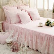 Visit the ABREEZE Store ABREEZE 100% Cotton 4-Piece Bedding Set Pastoral Floral Ruffle Lace Princess Duvet Cover Set Full
