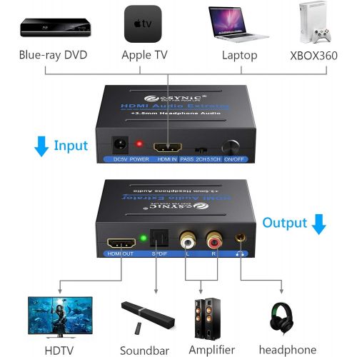  [아마존베스트]ESynic eSynic 1080P HDMI Audio Extractor HDMI to HDMI + Optical TOSLINK SPDIF + Analog RCA L/R Stereo Audio Video Splitter Converter for Blu-ray Player Xbox PS3 PS4 Support Full HD1080p 3