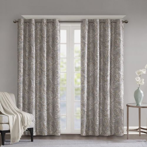  SUNSMART Blackout Curtains For Bedroom , Traditional Grommet Grey Window Curtains For Living Room Family Room , Jenelle Paisley Therma Black Out Window Curtain For Kitchen, 50X84, 1-Panel P