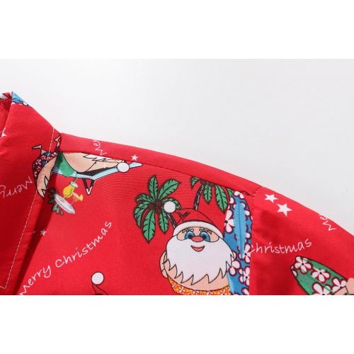  SSLR Mens Tropical Party Santa Claus Casual Hawaiian Ugly Christmas Shirt