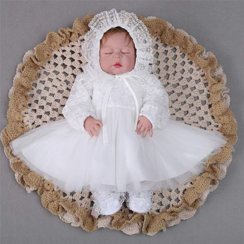  Xopzsiay Baby Girls Long Sleeve Floral Lace Collar Christening Gown Baptism Tulle Dress