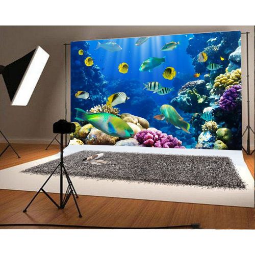  Yeele 10x8ft Under The Sea Backdrops for Photography Ocean Aquarium Underwater World Photo Background Coral Fish Diving Seabed Kids Baby Birthday Party Photo Booth Shoot Vinyl Stud