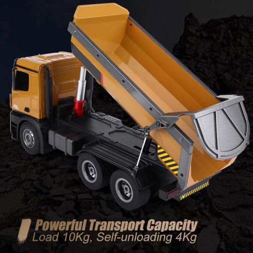 Dilwe RC Dump Truck, HUINA 1573 114 Scale 2.4GHz RCDumping Truck Car Remote Control Engineering Vehicle Toy Gift for Kids Children